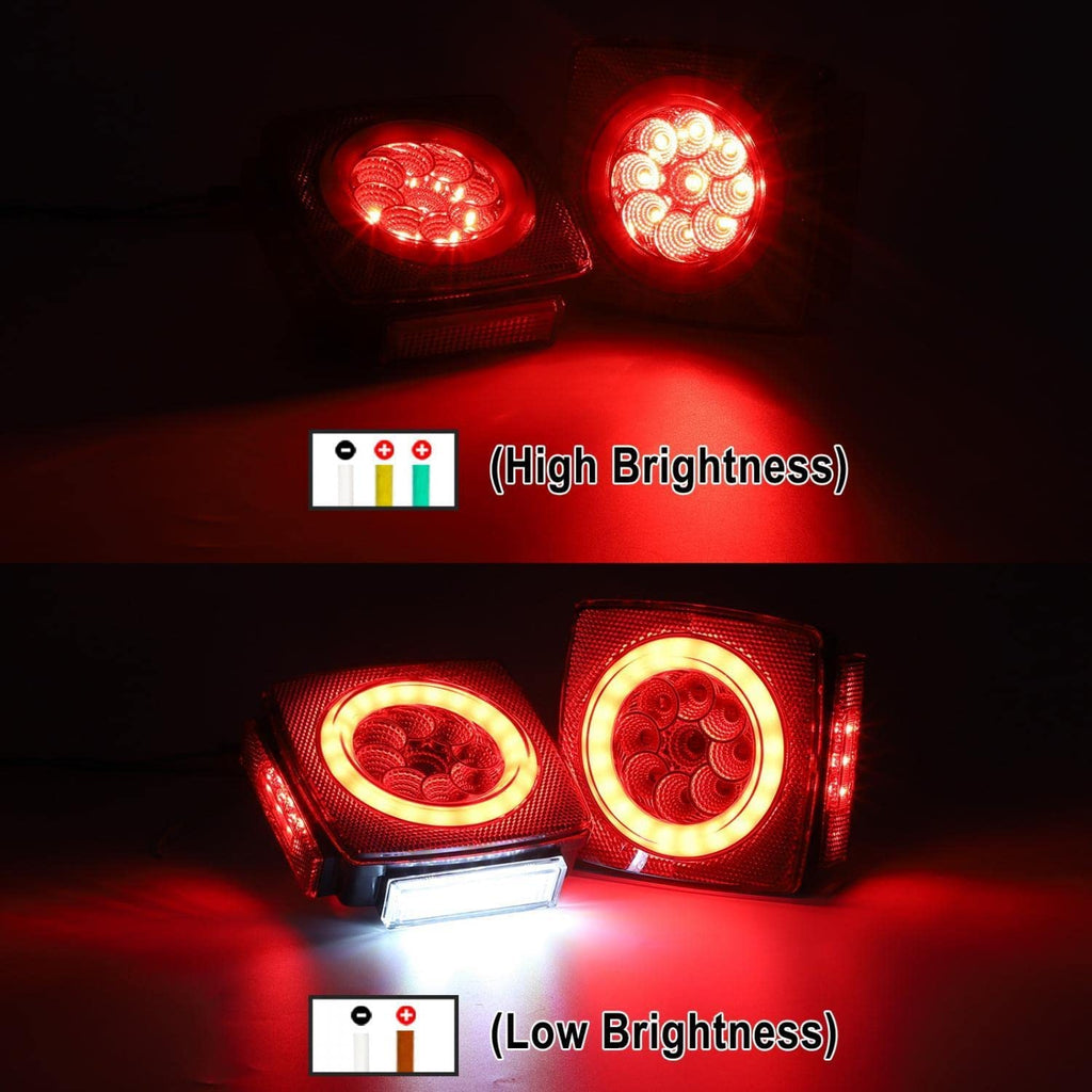 Partsam Pair Slim Square LED Trailer Light Kit Halo Glow Submersible Tail Lights 72LEDs 2835 SMD Stop Turn Signal Lamps for Under 80" Boat Trailer RV Camper Marine Snowmobile 12V IP67 DOT Compliant