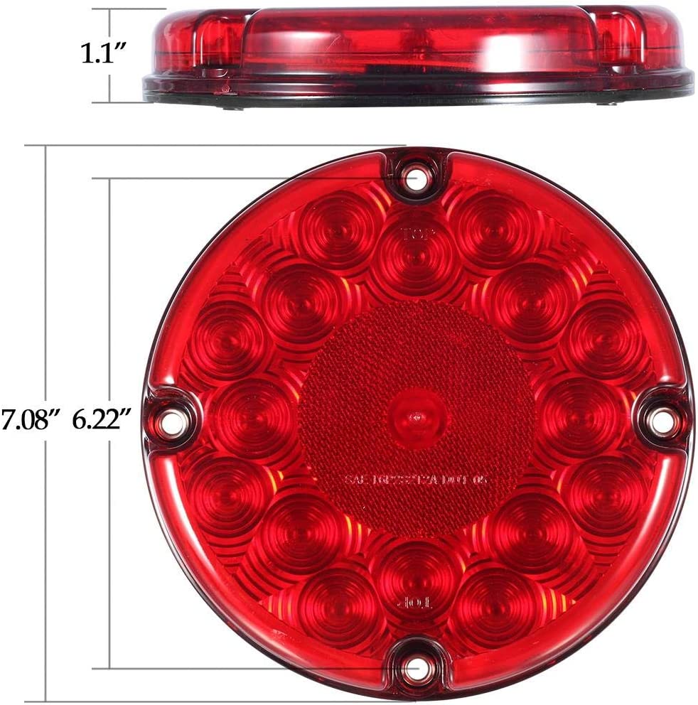 Partsam 1pc 7 Inch Round Led Trailer Tail Lights Red 17 LED Stop/Tail/Turn Bus Light Submersible 12V Sealed Truck Trailer RV UTE UTV Stop Lights Brake Lights/Parking Lights with Inner Reflex Lens