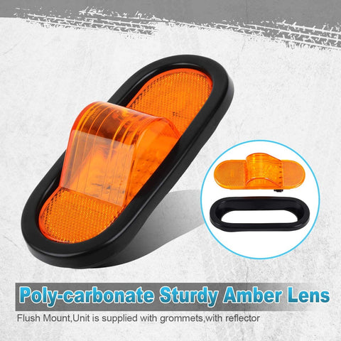 Image of Partsam 4pcs 6" Mid Turn Signal Amber Marker Light Rubber Mount 24 LED w/Reflex Lens Universal Sealed Amber LED 6" Oval Truck Semi Trailer Mid-Ship Marker and Turn Signal Lights Reflectorized