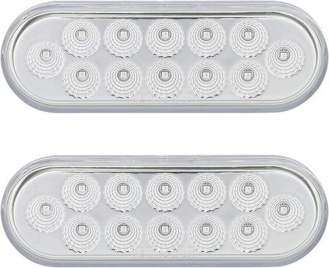 Image of Partsam 2Pcs 6.7 Inch Oval Red Stop Turn Tail Lights to Amber Strobe Lights Kit 12 Diodes w/Rubber Grommets & 3-Prong Wire Pigtails, Red/Amber Oval Led Truck Trailer Tail Lights and Indicator Lights