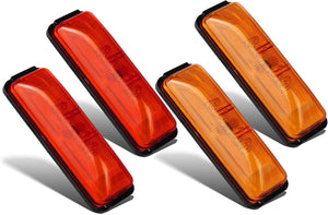 Partsam 4x Waterproof Amber/Red 4LED Side Marker Light for Trailer Truck Boat DC12V - Slim Waist