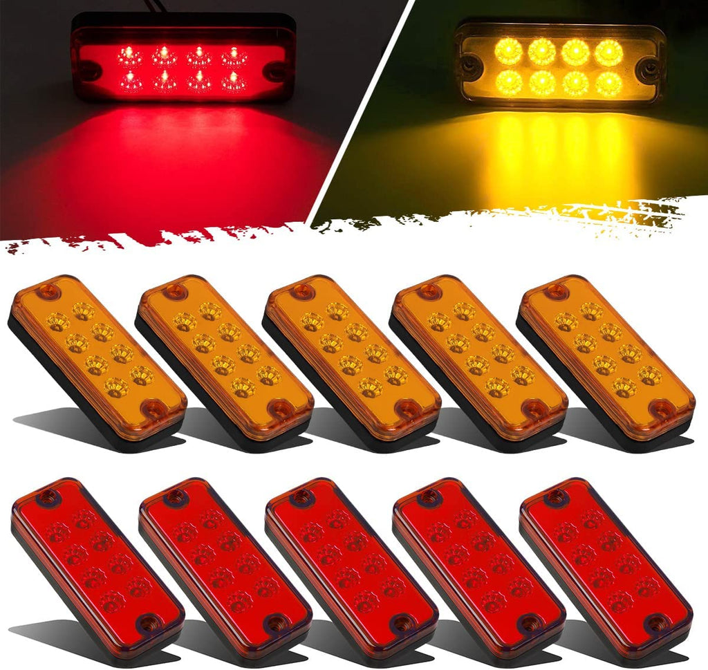 Partsam 4x2 Led Side Marker Lights Lamps Truck Trailer Clearance Lights Sealed Lorry Caravan Sealed Indicators Lights Waterproof (5Amber+5Red)