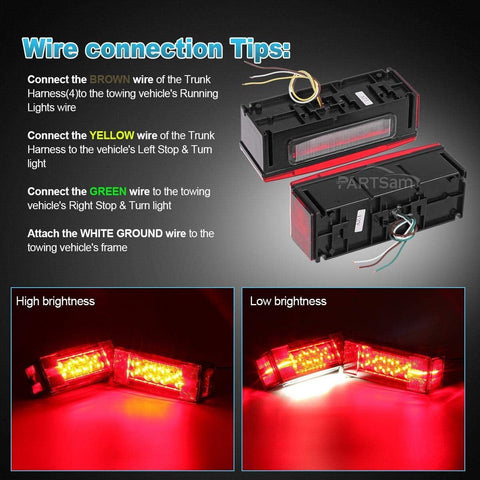 Image of Partsam Waterproof Truck Trailer LED Light Kits,Pairs Rectangular Stop Turn Tail Lights w/Wire &bracket+14.17" Red 3 Light 9 LED Stainless Steel ID Light Bar+2x3.9 Amber 3 LED Side Marker Lamps