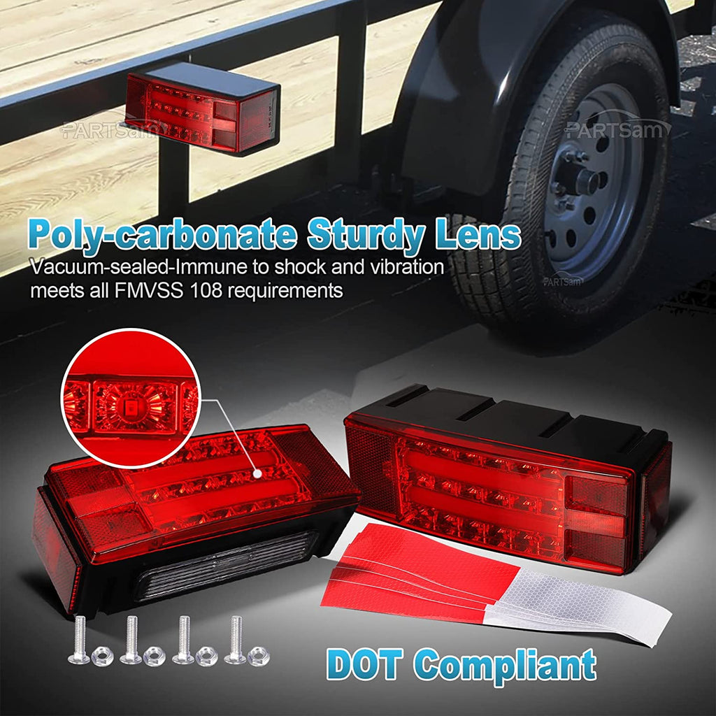 Partsam Low Profile Rectangle LED Combination Trailer Tail Lights Submersible Halo Glow for RV Marine Boat Trailer Stop Brake Tail Turn License Plate Lights 12V DC w/Reflective Stickers DOT Compliant