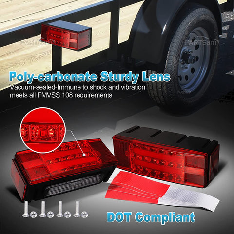 Image of Partsam Low Profile Rectangle LED Combination Trailer Tail Lights Submersible Halo Glow for RV Marine Boat Trailer Stop Brake Tail Turn License Plate Lights 12V DC w/Reflective Stickers DOT Compliant