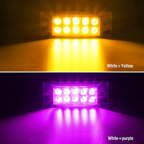 Image of Partsam 2Pcs 6 Inch LED Marker Light Rectangle 10 LED Trailer Lights Clearance Light Dual Revolution Amber Marker to Purple Auxiliary Light, Clear Lens, Sealed Waterproof