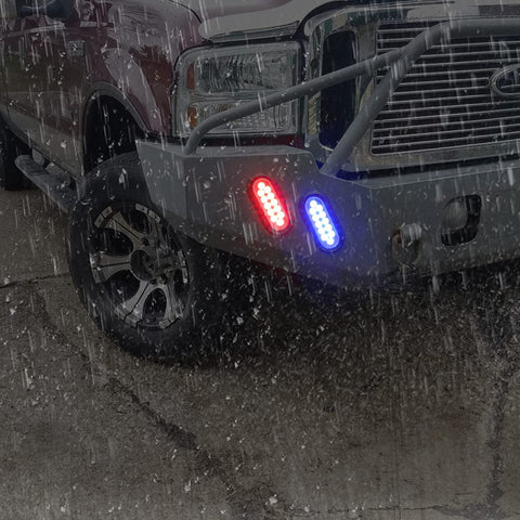 Image of Partsam 2Pcs 6.7 Inch Oval Red Stop Turn Tail Lights and Blue Auxiliary Lights Kit 12 Diodes w/Rubber Grommets & 3-Prong Wire Pigtails Red/Blue Oval Led Truck Trailer Tail Lights and Auxiliary Lights