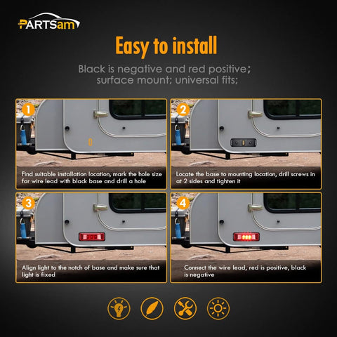 Image of Partsam 10Pcs 3.9" Thin line Trailer Led Side Marker and Clearance Lights 3LED with Reflectors Submersible Sealed 12V Surface Mount for Truck Trailer Boats, Rectangular LED trailer light (5Amber+5Red)