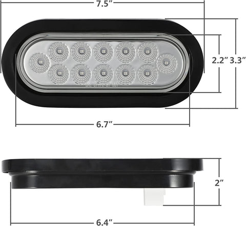 Image of Partsam 2Pcs 6.7 Inch Oval Red Stop Turn Tail Lights to Amber Strobe Lights Kit 12 Diodes w/Rubber Grommets & 3-Prong Wire Pigtails, Red/Amber Oval Led Truck Trailer Tail Lights and Indicator Lights