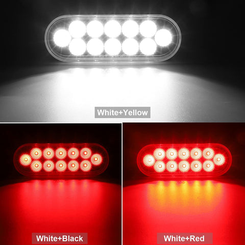 Image of Partsam 2Pcs 6.7 Inch Oval Red Stop Turn Tail Lights and White Backup Lights Kit 12 Diodes w/Rubber Grommets & 3-Prong Wire Pigtails, Red/White Oval Led Truck Trailer Tail Lights and Reverse Lights