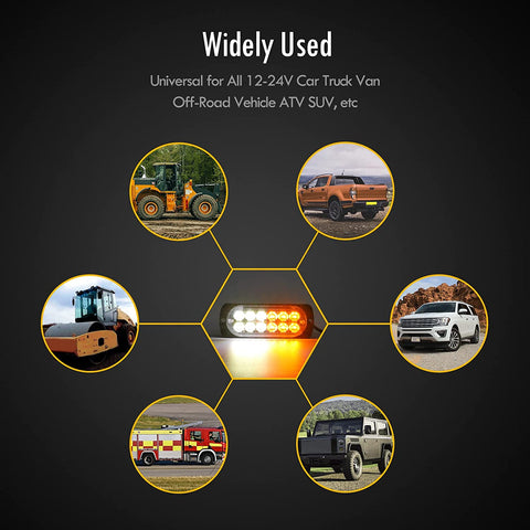 Image of Partsam 10pcs Emergency Strobe Light Lamps Surface Mount Warning Flashing Light 12LED 6 Amber 6 White Beacon Hazard Lights for Car Truck Van Off-Road Vehicle ATV SUV
