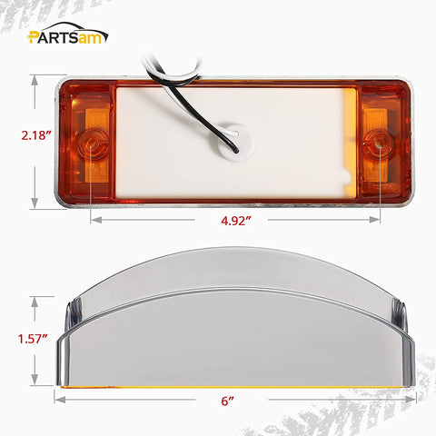Image of Partsam 2Pcs 2" x 6" Rectangular Trailer Marker LED Lights 21 Diodes with Chrome Plastic Light Bezel w/Visors, Amber 6" x 2" Rectangular LED Marker Lights/Turn Signal lights Surface Mount