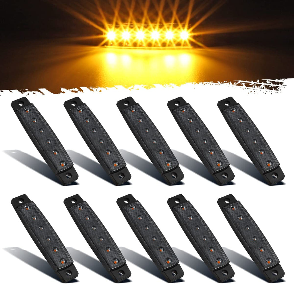Partsam 10Pcs 3.8" Thin Amber Led Side Marker Clearance indicator Lights 6 LED Smoke Lens Waterproof 12V Trailer Lorry Van Led marker lights for trucks Sealed, Boat Marine Led Utility Strip Lights