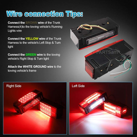 Image of Partsam Low Profile Rectangle LED Combination Trailer Tail Lights Submersible Halo Glow for RV Marine Boat Trailer Stop Brake Tail Turn License Plate Lights 12V DC w/Reflective Stickers DOT Compliant