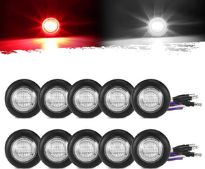 Partsam 10Pcs 3/4" Round LED Marker Light Dual Color Red to White Side Marker Clearance Light Tail Light Indicators with Bullet Connector for Trailer Truck Pickup Camper RV