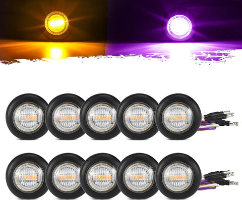 Image of Partsam 10Pcs Dual Color 3/4" Round LED Marker Light Amber to Purple Auxiliary Light Side Marker Clearance Light Turn Signal Indicators with Bullet Plug for Trailer Truck Pickup Camper RV