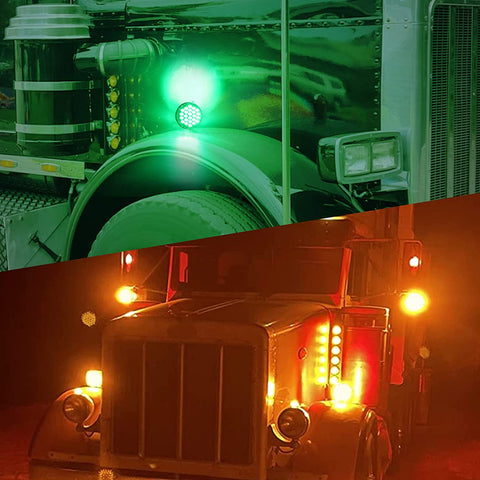 Image of Partsam 2x 4 Dual Revolution Amber/Red/Green Round Double Face 48 Diode Marker/Turn Signal and Auxiliary Led Pedestal Light with Chrome Housing Sealed Replacement for Kenworth/Peterbilt/Freightliner