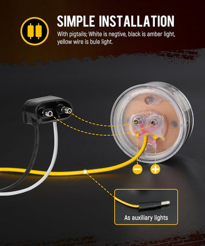 Image of Partsam 10Pcs Dual Revolution 2.5 inch Round 13 LED Marker Light, Amber Side Marker Clearance Lights to Blue Auxiliary Lights for Trailer Truck, Clear Lens,12V, Waterproof