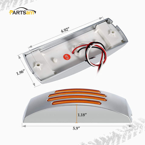 Image of Partsam 2Pcs Flat Line 6 Inch Rectangle Led Marker Clearance Lights and Turn Signal Lights 22 Diodes Amber Chrome Housing, 2x6 Rectangular Led Marker Lights Surface Mount