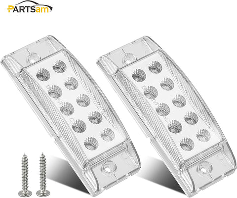 Image of Partsam 2Pcs 6 Inch LED Marker Light Rectangle 10 LED Trailer Lights Clearance Light Dual Revolution Amber Marker to Blue Auxiliary Light, Clear Lens, Sealed Waterproof