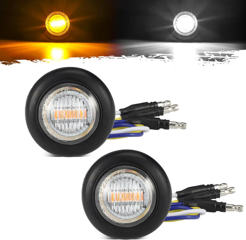 Image of Partsam 2Pcs Dual Color 3/4" Round LED Marker Light Amber to White Auxiliary Light Side Marker Clearance Light Turn Signal Running Lights with Bullet Plug for Trailer Truck Pickup Camper RV