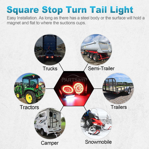 Image of Partsam Pair Slim Square LED Trailer Light Kit Halo Glow Submersible Tail Lights 72LEDs 2835 SMD Stop Turn Signal Lamps for Under 80" Boat Trailer RV Camper Marine Snowmobile 12V IP67 DOT Compliant