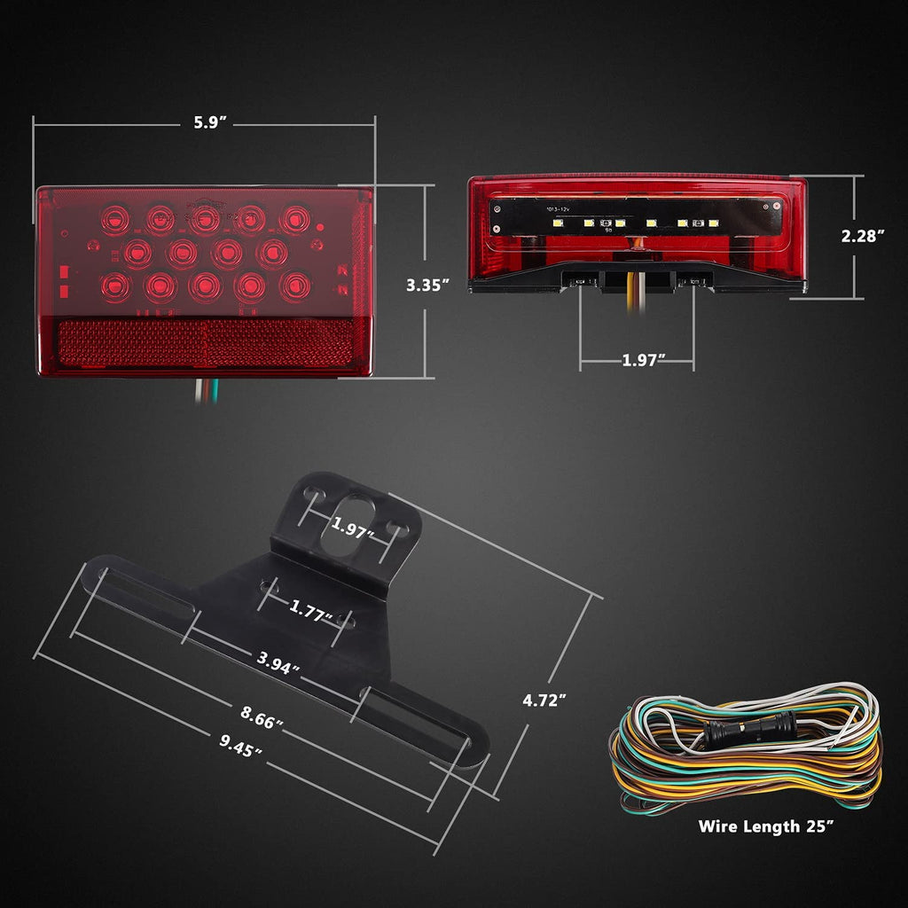 Partsam 6" Rectangular LED Combination Tail Lights Kit