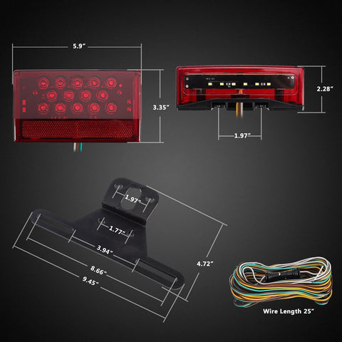 Image of Partsam 6" Rectangular LED Combination Tail Lights Kit