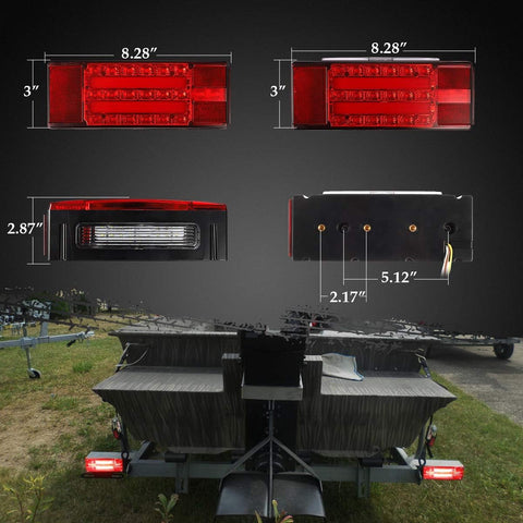 Image of Partsam Low Profile Rectangle LED Combination Trailer Tail Lights Submersible Halo Glow for RV Marine Boat Trailer Stop Brake Tail Turn License Plate Lights 12V DC w/Reflective Stickers DOT Compliant