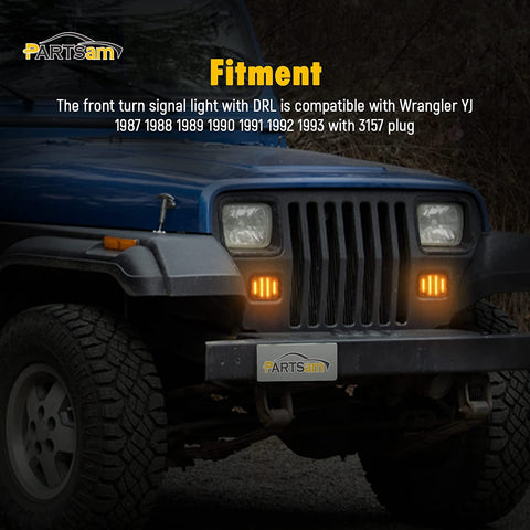 Image of Partsam 2Pcs Front Turn Signal Lights Lamps Assembly Amber 24LED Signal Light w/White DRL Compatible with Wrangler YJ 1987-1993 with 3157 Plug, Smoke Lens