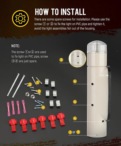 Image of Partsam 2pcs Boat Trailer Guide on Post Pipe Light Set, IP67 Waterproof Boat Trailer Guide Pole Lights, Boat Trailer Turn Signal Brake Tail Lights 12V