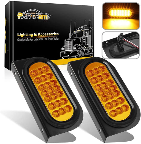 Image of Partsam 2 Pcs AMBER Oval 6-1/2" Sealed LED Turn Signal and Parking Light Kit with Mounting Brackets, Grommet and Plug, Faceted Led Trailer Lights w Amber Reflector on trailers less than 80" wide