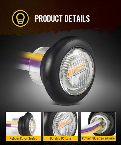 Image of Partsam 10Pcs Dual Color 3/4" Round LED Marker Light Amber to Purple Auxiliary Light Side Marker Clearance Light Turn Signal Indicators with Bullet Plug for Trailer Truck Pickup Camper RV
