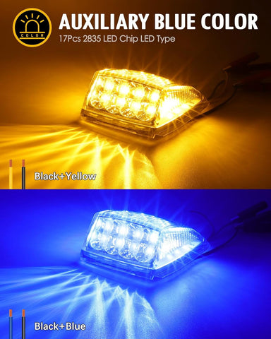 Image of Partsam Cab Light, 5Pc 17LED Dual Color Square Cab Marker Roof Running Top Light, Waterproof Top Reflective Lights Compatible with Kenworth/Peterbilt/Freightliner/Mack (Amber/Blue)