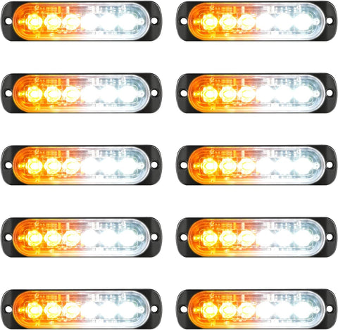 Image of Partsam 10pcs LED Emergency Strobe Lights, Amber White 6LED Warning Flashing Light Lamps, Caution Construction Hazard Light for Truck Car Vehicle Van Off Road ATV SUV, Surface Mount,12V