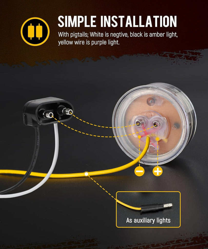 Partsam 10Pcs Dual Revolution 2.5 inch Round 13LED Marker Light, Amber Side Marker Clearance Lights to Purple Auxiliary Lights for Trailer Truck, Clear Lens,12V, Waterproof