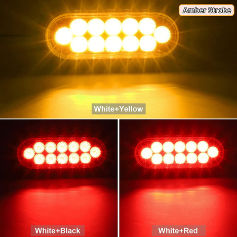Image of Partsam 2Pcs 6.7 Inch Oval Red Stop Turn Tail Lights to Amber Strobe Lights Kit 12 Diodes w/Rubber Grommets & 3-Prong Wire Pigtails, Red/Amber Oval Led Truck Trailer Tail Lights and Indicator Lights