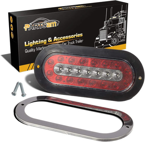 Image of Partsam 4Pcs 6.5" Inch Oval Led Trailer Lights Red White 23 LED Flange Mount Taillights Red Stop Brake Tail Running Lights White Backup and Reverse Lights for RV Trucks Sealed with Reflectors