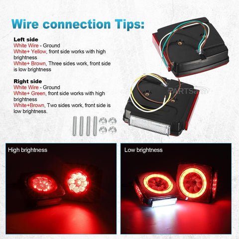 Image of Partsam Pair Slim Square LED Trailer Light Kit Halo Glow Submersible Tail Lights 72LEDs 2835 SMD Stop Turn Signal Lamps for Under 80" Boat Trailer RV Camper Marine Snowmobile 12V IP67 DOT Compliant