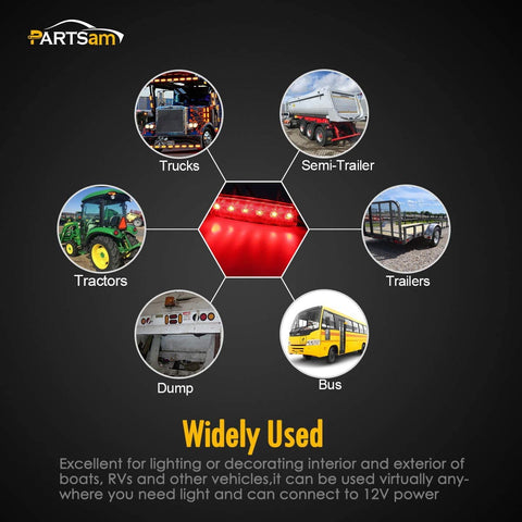 Image of Partsam 10Pcs Red 6 LED Side Marker Indicators Lights Rear Tail Light for Trailer Truck Lorry Camper RV, 3.8" Thin Clearance Thin lights, Marine Boat Utility Strip Light 12V