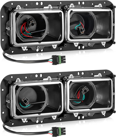 Image of PARTSam Headlight Housing Base with H4 Plugs Wire Harnesses Stainless Steel Bezel Replacement for Kenworth T600 T800 W900, Peterbilt 379, Western Star 4900, Freightliner FLD Driver & Passenger Side