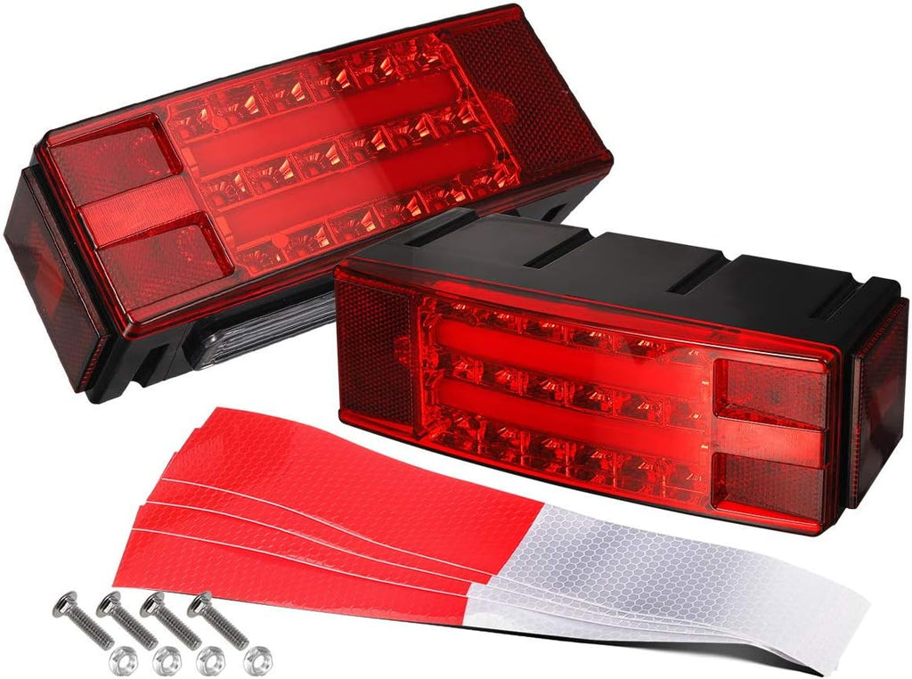 Partsam Low Profile Rectangle LED Combination Trailer Tail Lights Submersible Halo Glow for RV Marine Boat Trailer Stop Brake Tail Turn License Plate Lights 12V DC w/Reflective Stickers DOT Compliant