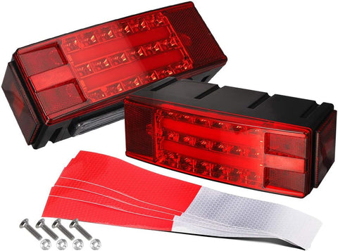 Image of Partsam Low Profile Rectangle LED Combination Trailer Tail Lights Submersible Halo Glow for RV Marine Boat Trailer Stop Brake Tail Turn License Plate Lights 12V DC w/Reflective Stickers DOT Compliant