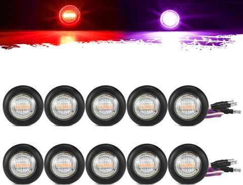 Image of Partsam 10Pcs Dual Color 3/4" Round LED Marker Light Red to Purple Auxiliary Light Side Marker Clearance Light Tail Light Indicators with Bullet Plug for Trailer Truck Pickup Camper RV