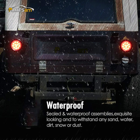 Image of Partsam 4Pcs 4 Inch Round Led Trailer Tail Lights Kit Red 12 LED Waterproof 4" Brake Stop Turn Tail Marker Trailer Lights Sealed Flush Mount for Truck RV Boat UTE UTV 12V Grommet Plug Included