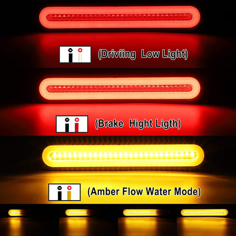 Image of Partsam 1 Pair 9.5 inch Halo Neon Led Truck Trailer Tail Light Bar 100 LED 2835 SMD Amber Red Stop Flowing Turn Signal Brake Rear Tail Light Trailer Truck Smoke Lens