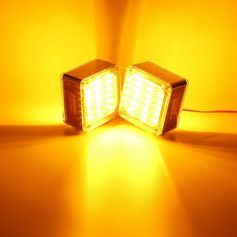 Image of Partsam 2Pcs Square Double Face Led Turn Signal Lights Parking Lights Clear Lens - Amber/Amber 39 Square LED Pedestal Fender Stud Mount Dual Face Led Lights for Trucks Trailers