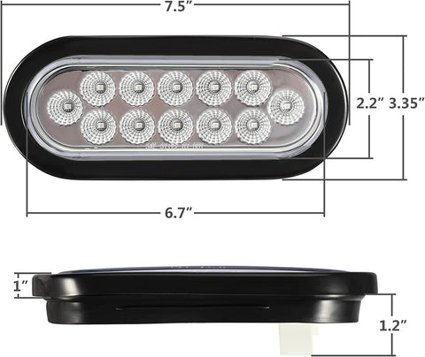 Image of Partsam 2Pcs 6.7 Inch Oval Red Stop Turn Tail Lights and Blue Auxiliary Lights Kit 12 Diodes w/Rubber Grommets & 3-Prong Wire Pigtails Red/Blue Oval Led Truck Trailer Tail Lights and Auxiliary Lights