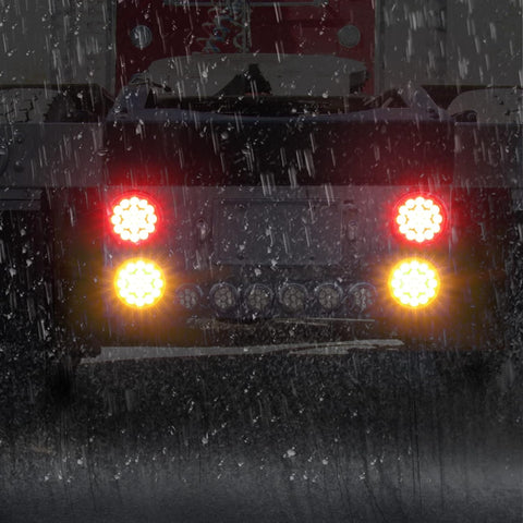 Image of Partsam 2Pcs 4 Inch Round Red Stop Turn Tail Lights to Amber Strobe Lights Kit 19 Diodes w/Rubber Grommets & 3-Prong Wire Pigtails, Red/Amber Round Led Truck Trailer Tail Lights and Indicator Lights