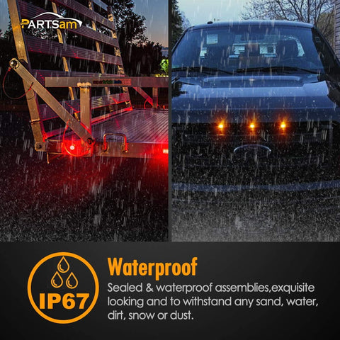 Image of Partsam 10x 3/4" Smoked Amber/Red LED Clearance Trailer Boat Marker Light Air Dam Lights Sealed Mini Black Round 3/4 Inch Led Trailer Lights Grommet Mount